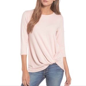 NWT Gibsonlook Twist Front 3/4 Sleeve Lotus Pink Top